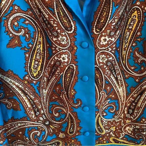 J. Crew Drapey Button-Up Shirt in Paisley Print, XS Turquoise Blue - Picture 3 of 15
